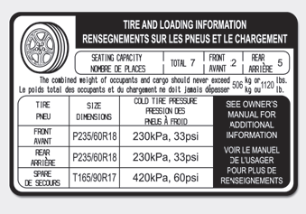 Tire and loading information label